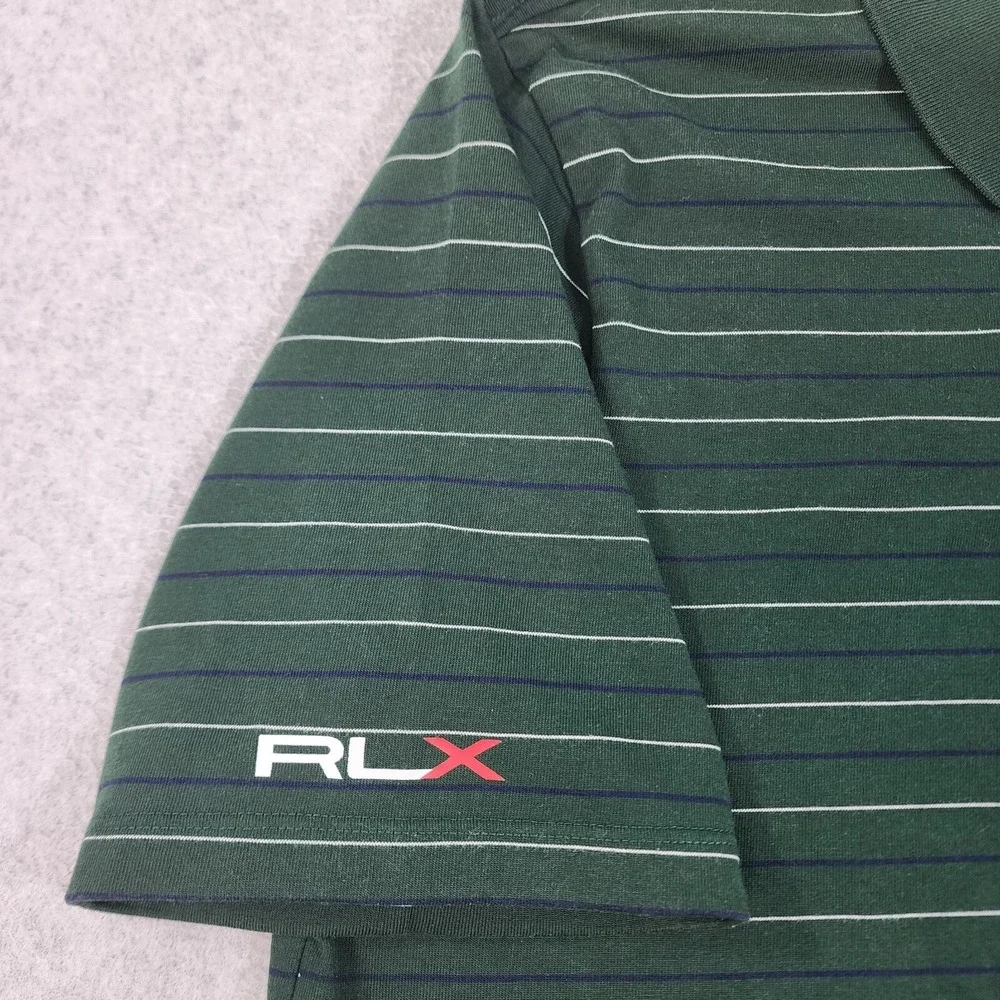 RLX Ralph Lauren Golf Polo Mens Large Green White Blue Striped Performance Shirt